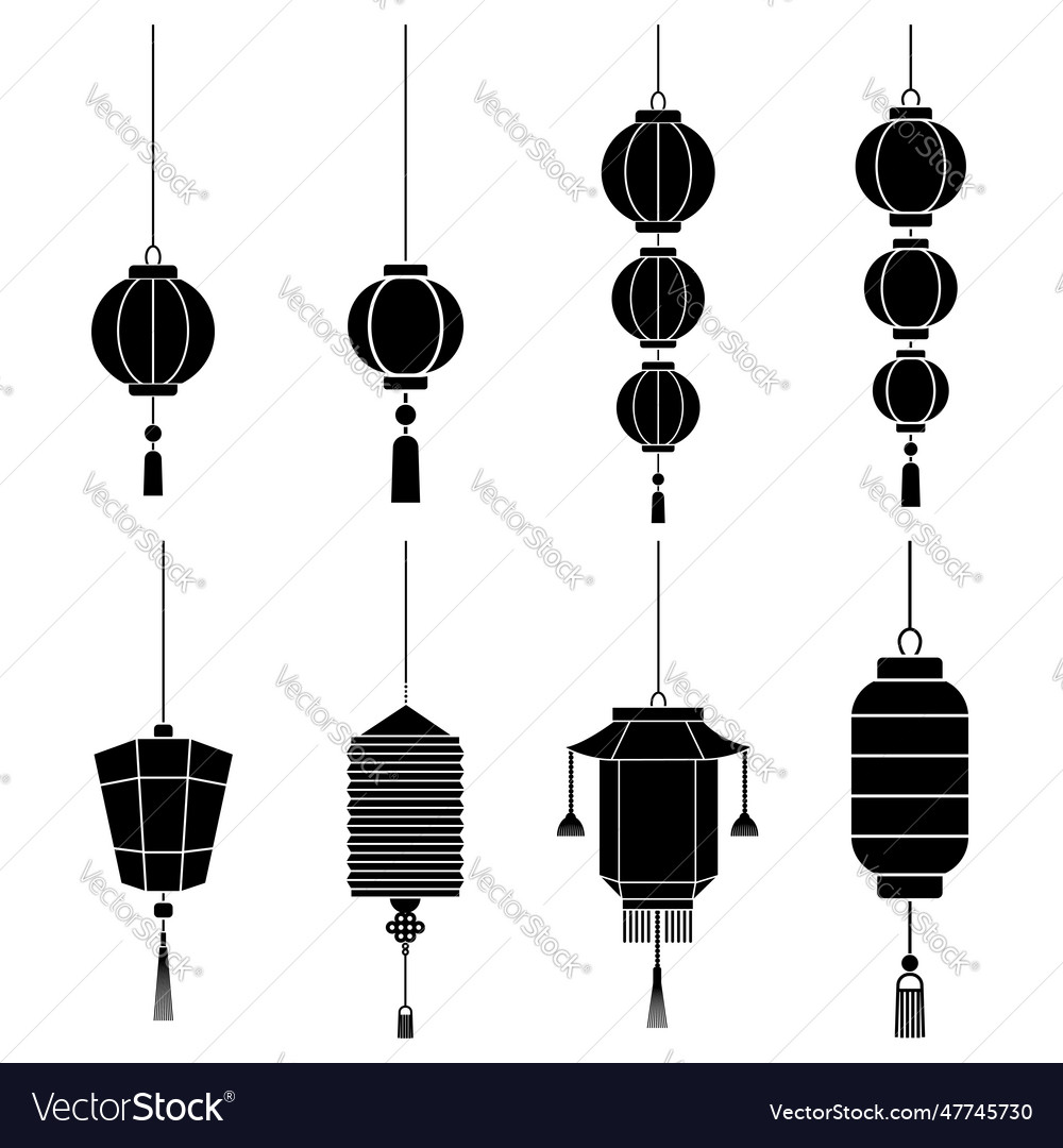 Set of chinese lanterns silhouette isolated Vector Image