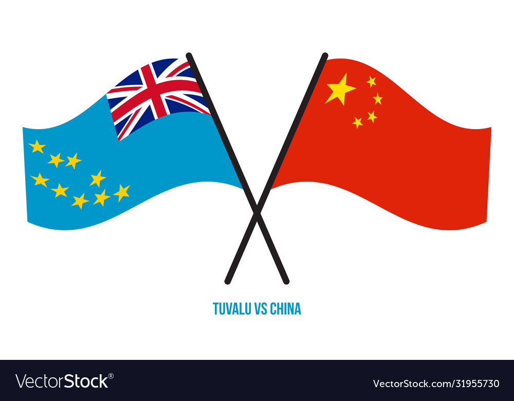 Tuvalu and china flags crossed waving flat