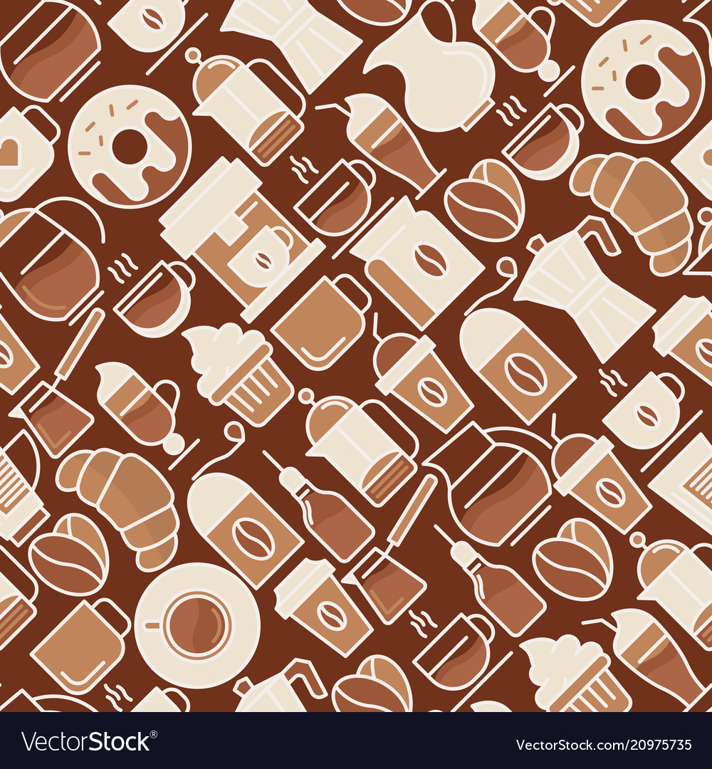 Coffee seamless pattern with thin line icons vector image Coffee seamless pattern with thin line icons