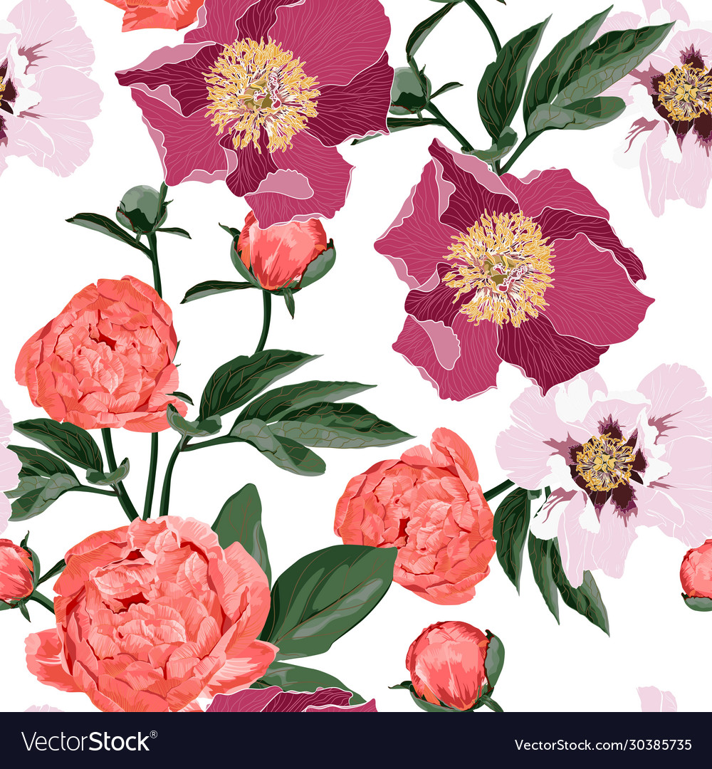 Floral seamless pattern with coral orange Vector Image