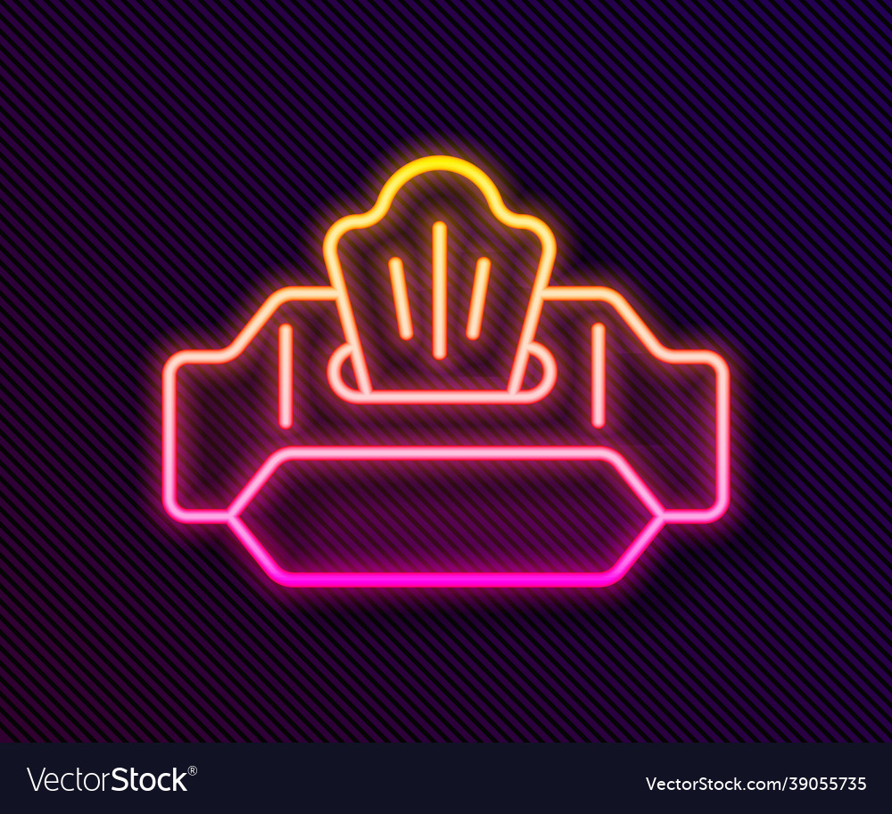 Glowing neon line wet wipe pack icon isolated