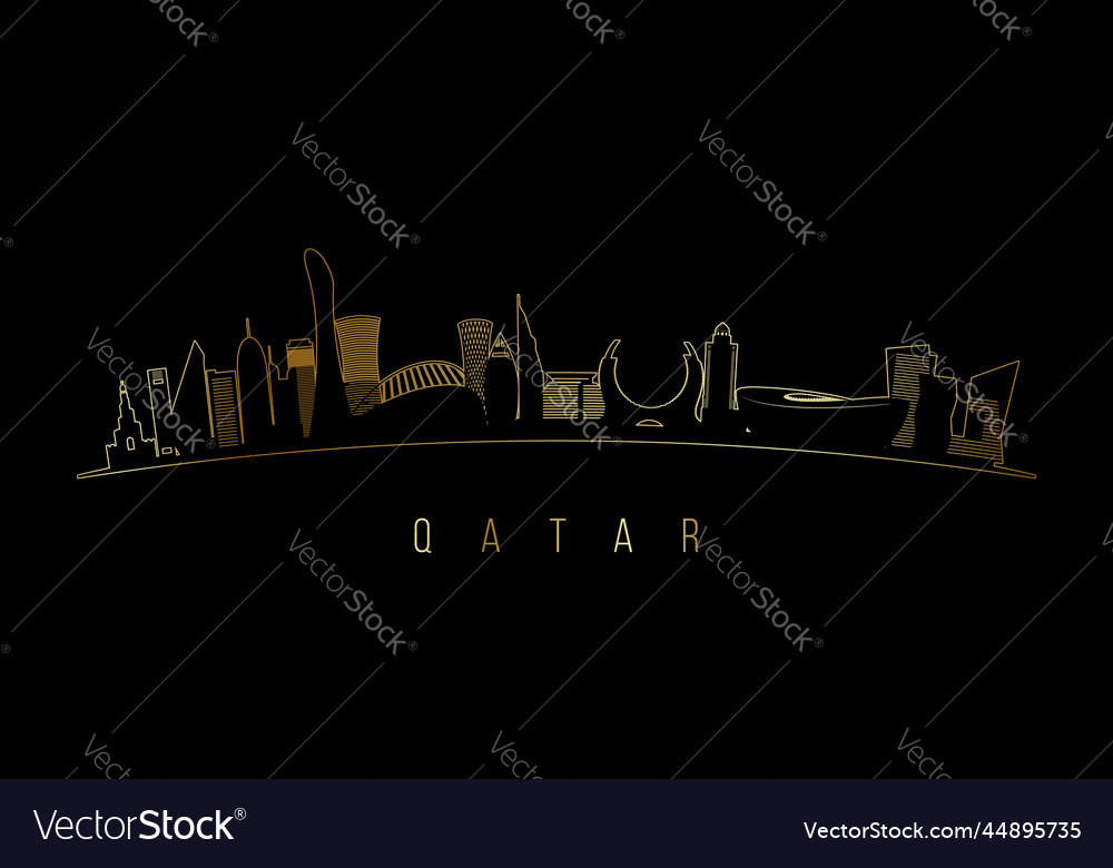 Golden qatar skyline silhouette