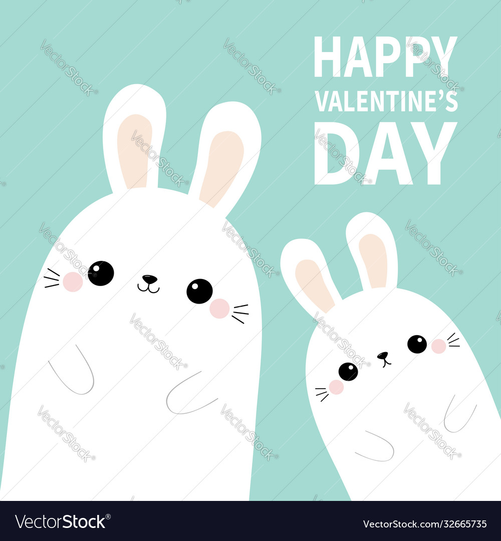 Happy valentines day two white bunny rabbit hare Vector Image