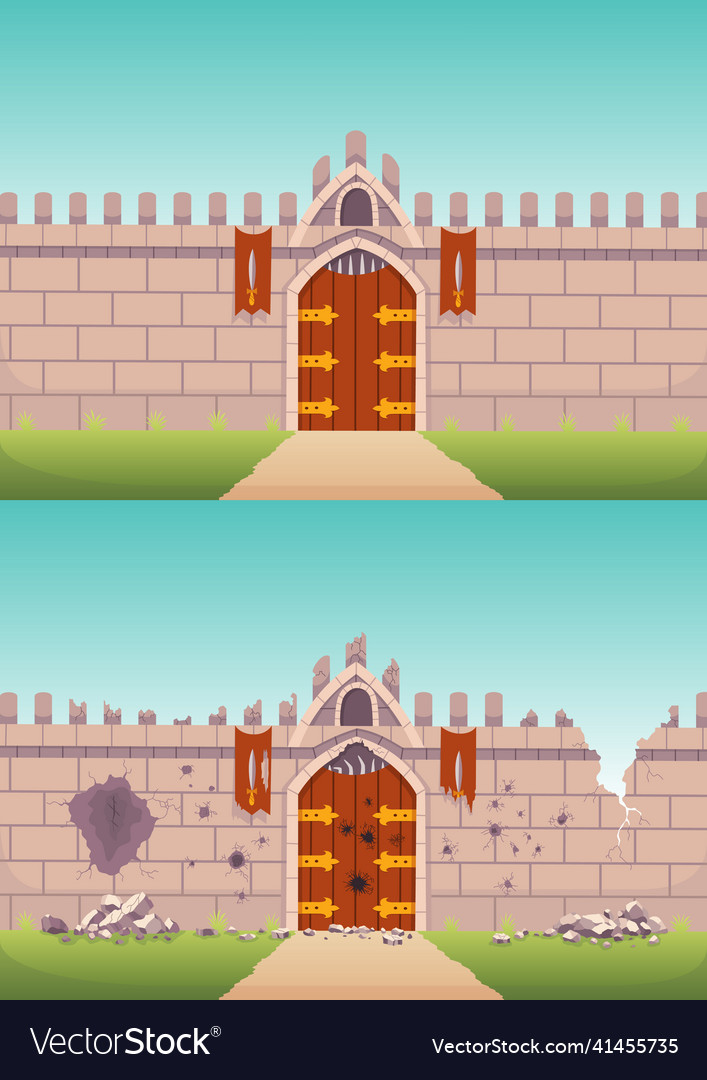 Medieval walls in two types before and after vector image Medieval walls in two types before and after