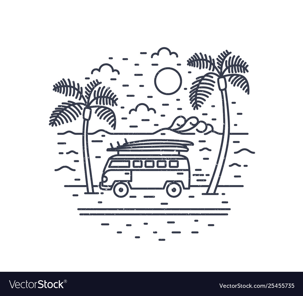 Monochrome composition with camper trailer or Vector Image