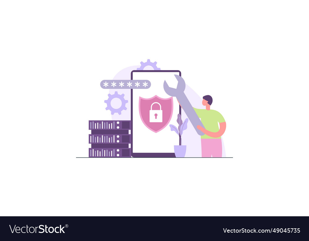 Network engineer concept ppecialist setting up d vector image Network engineer concept ppecialist setting up d
