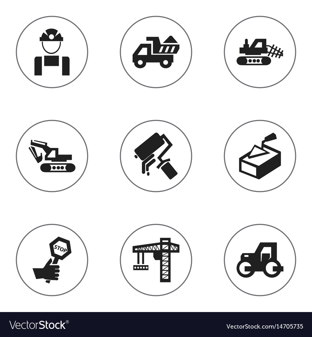 Set of 9 editable building icons includes symbols