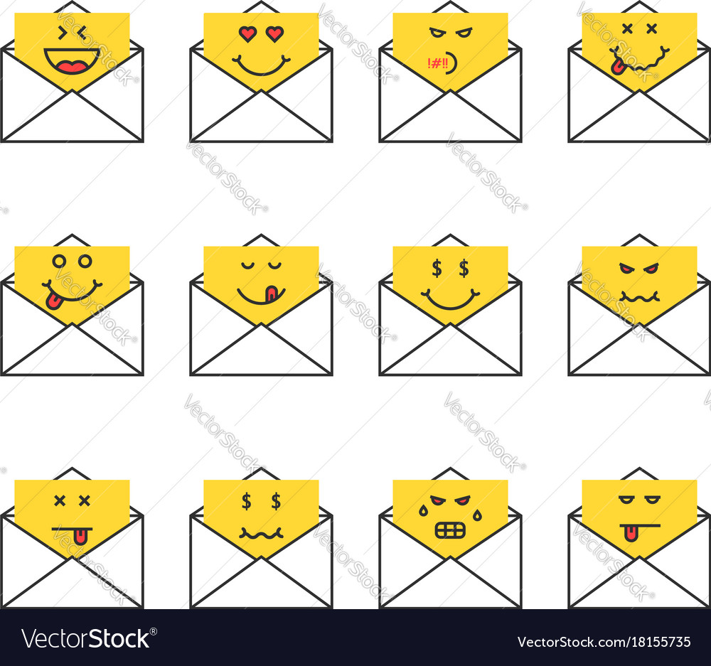 Set of thin line emoji messages letters Royalty Free Vector