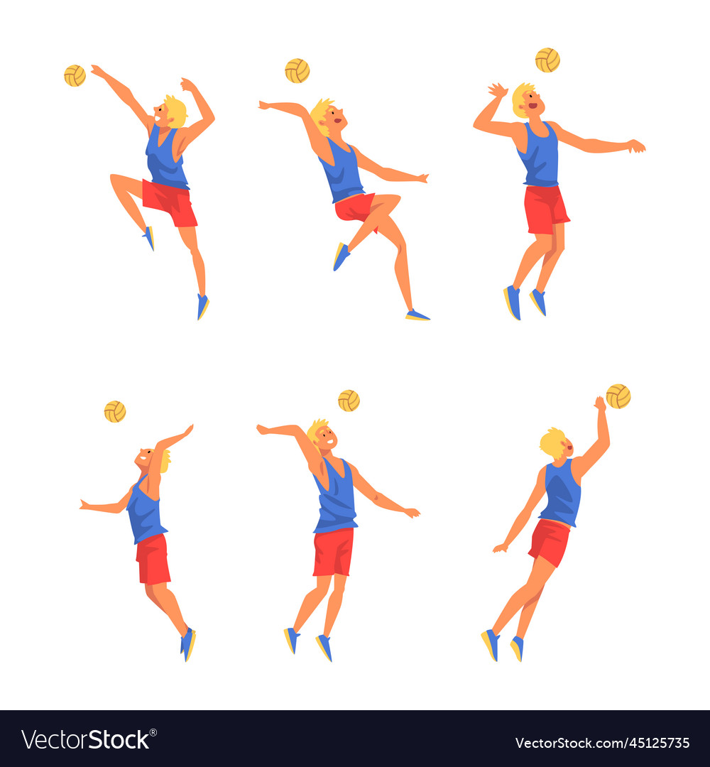 Volleyball Player In Different Action Poses Set Vector Image