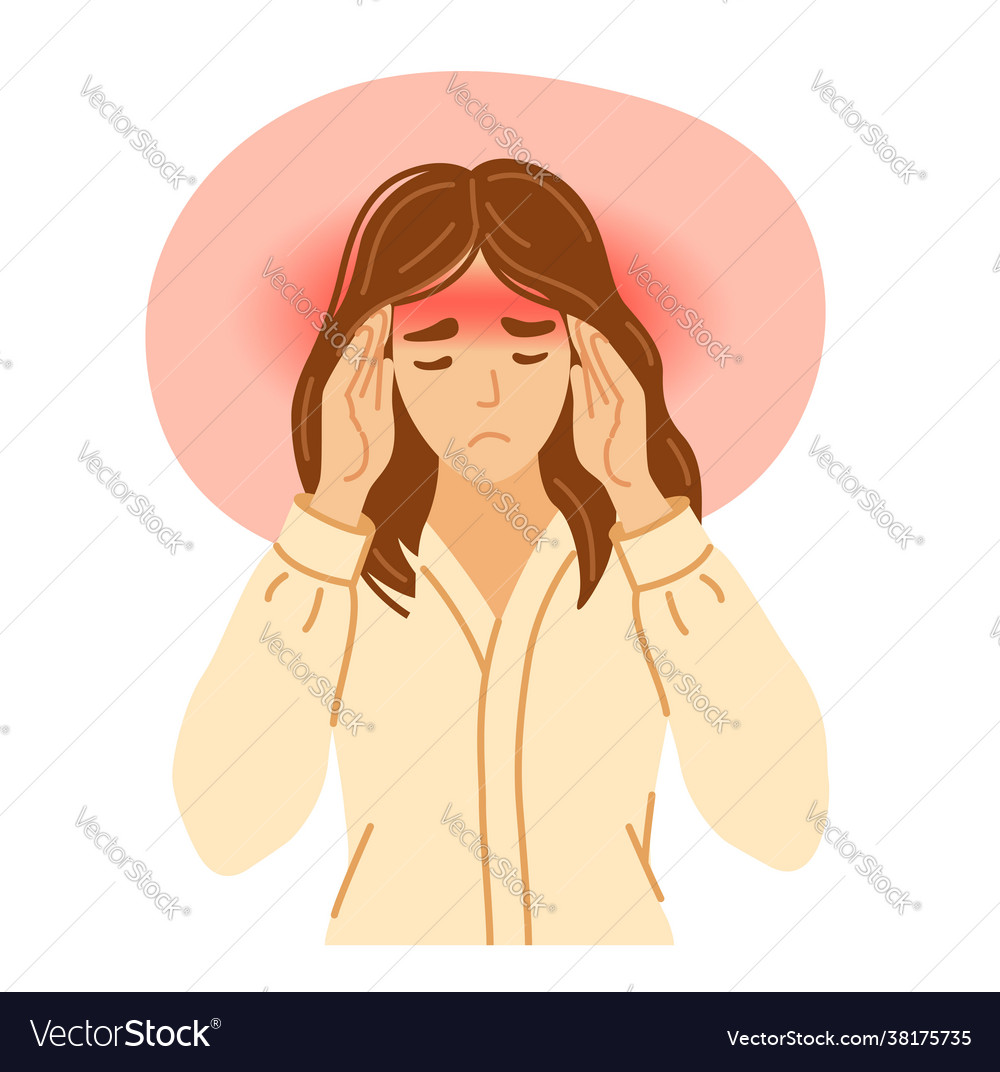 Woman with awful headache and migraine exhausted Vector Image