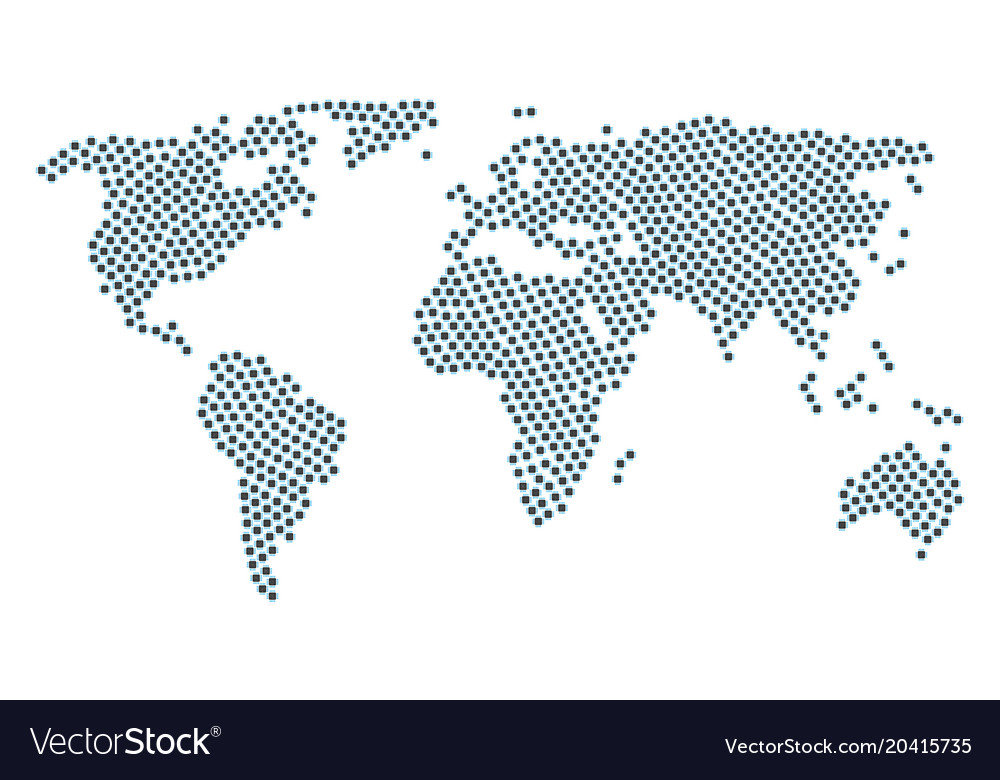 Worldwide map mosaic of asic processor icons