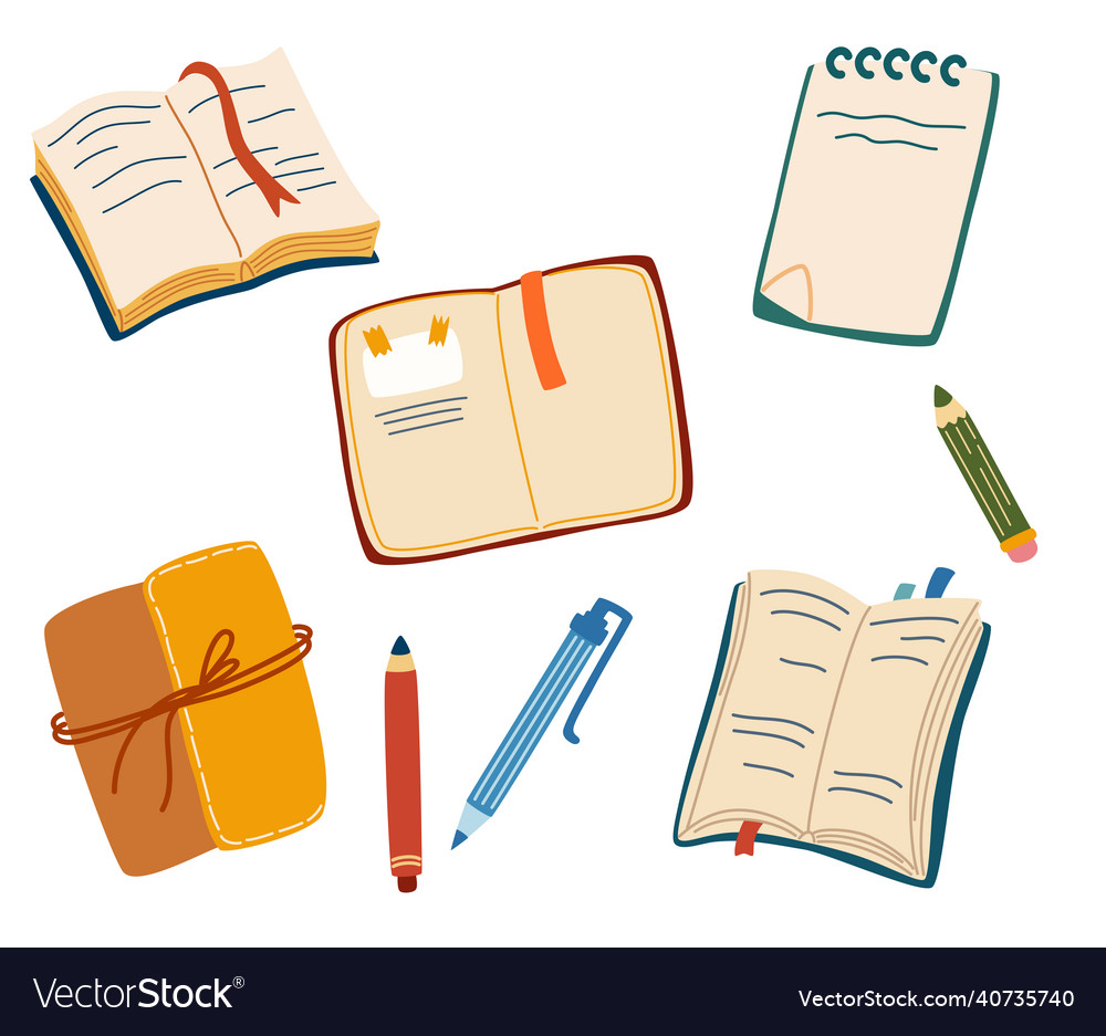 Books set colored notebooks with stickers office