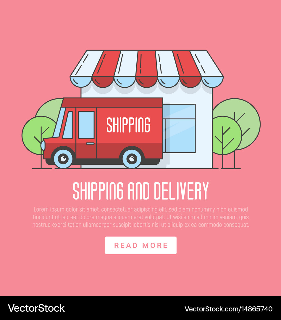 Delivery van near the shop flat Royalty Free Vector Image