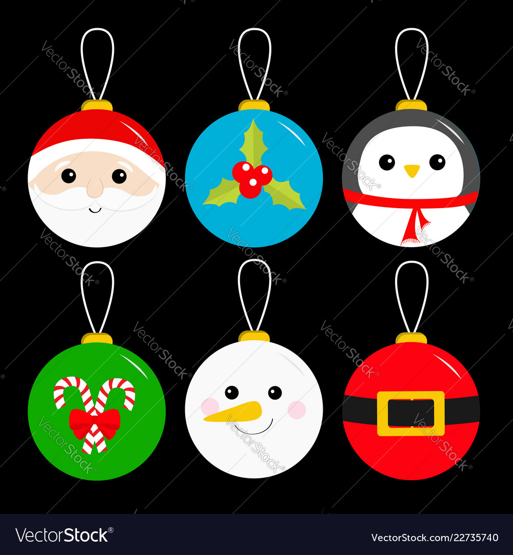 Merry christmas ball toy hanging icon set tree