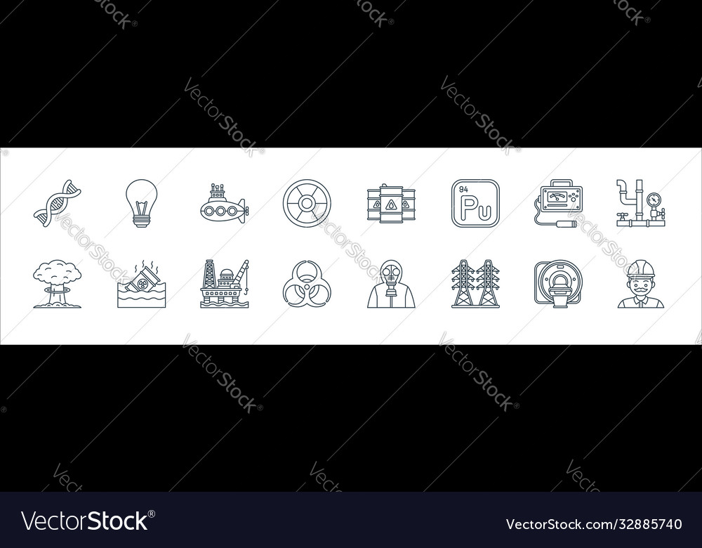 Nuclear energy line icons linear set quality