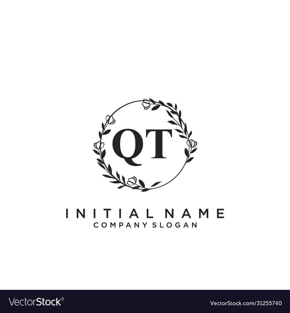 Qt initial handwriting logo design vector image Qt initial handwriting logo design