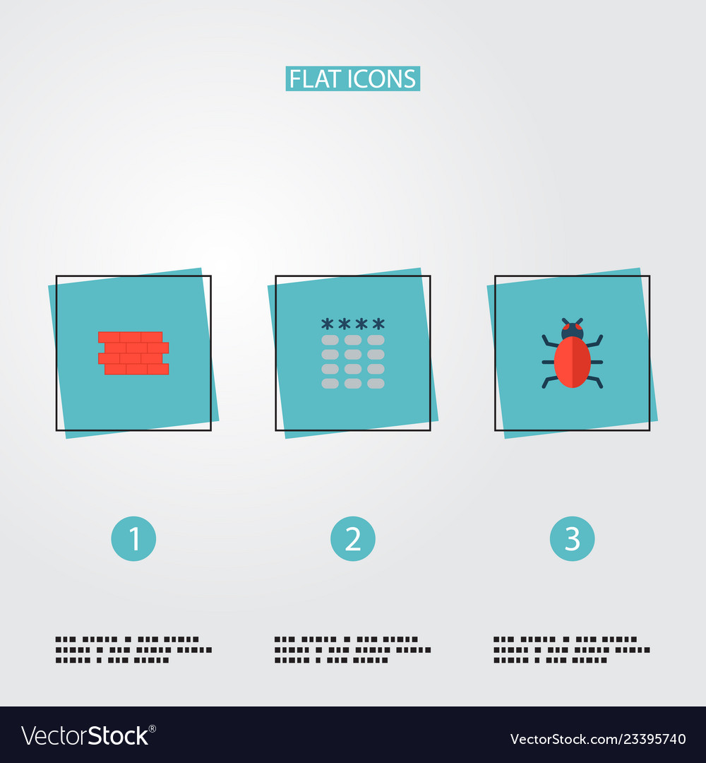 Set of security icons flat style symbols with bug Vector Image Set of security icons flat style symbols with bug