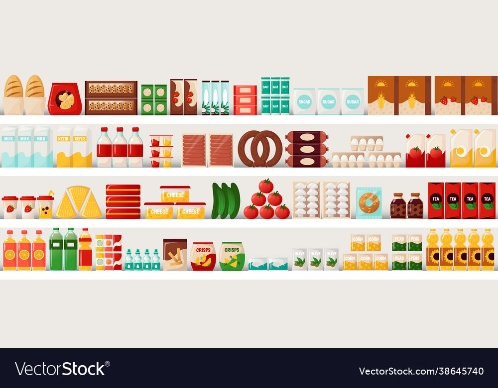 Supermarket food grocery shelves with cereal Vector Image