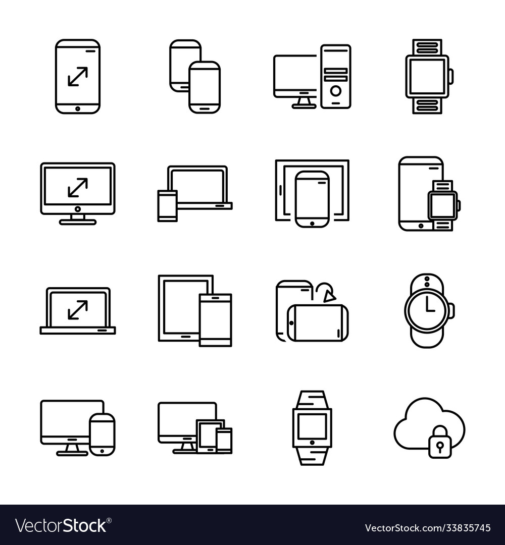 Bundle mockup responsive set line style icons vector image Bundle mockup responsive set line style icons