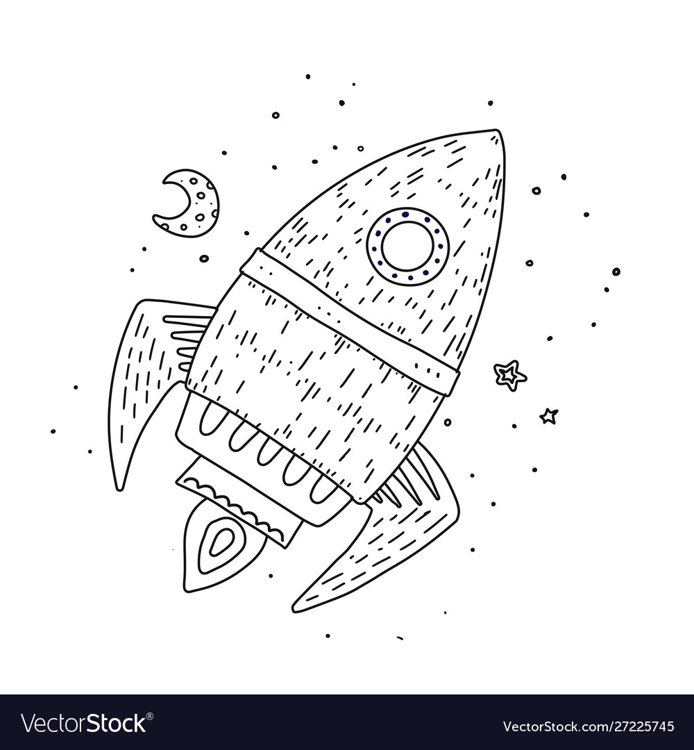 Cartoon rocket hand drawn outline Royalty Free Vector Image