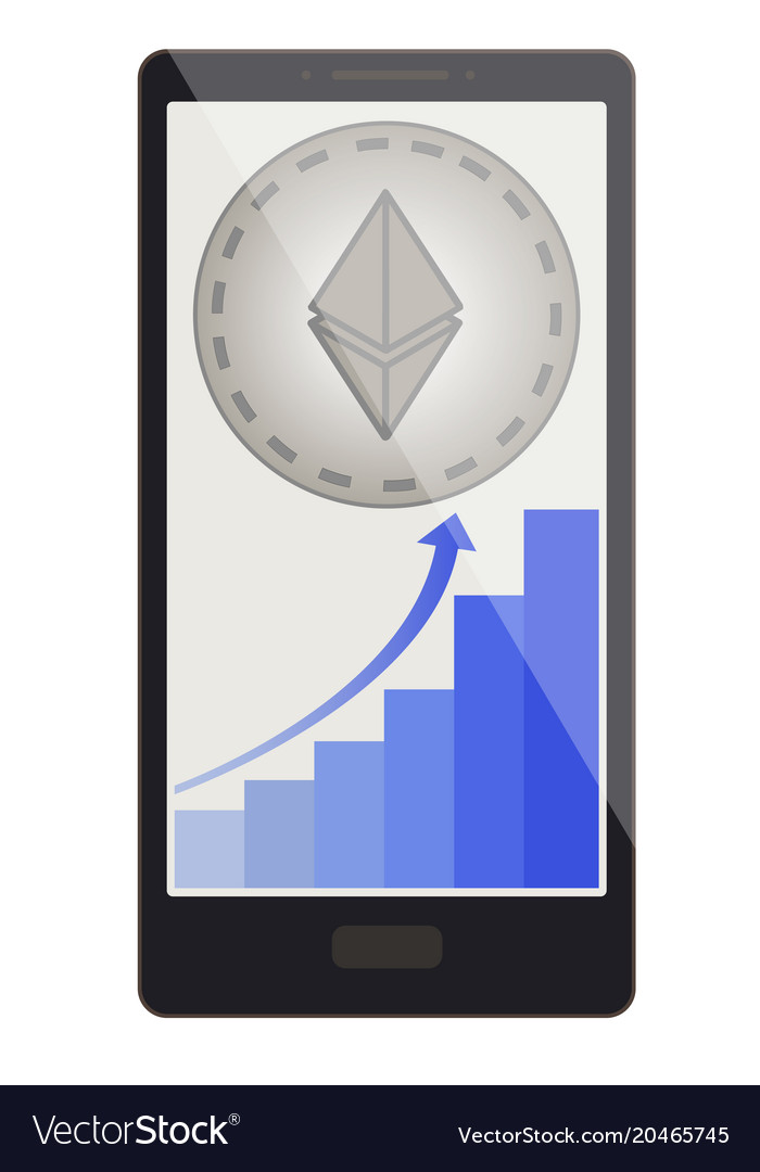 Ethereum coin with growth graph on a phone screen