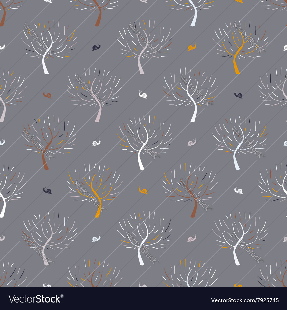 Grey Trees & Snails Pattern