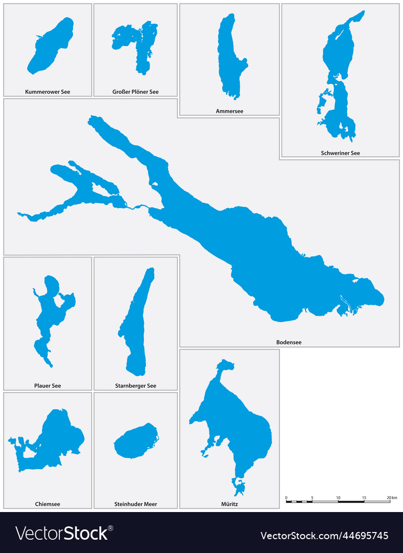 Map of the ten largest lake in germany in german Vector Image