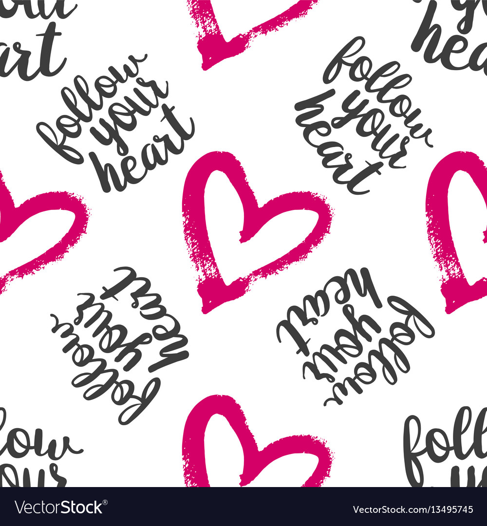 Seamless pattern from hearts with text
