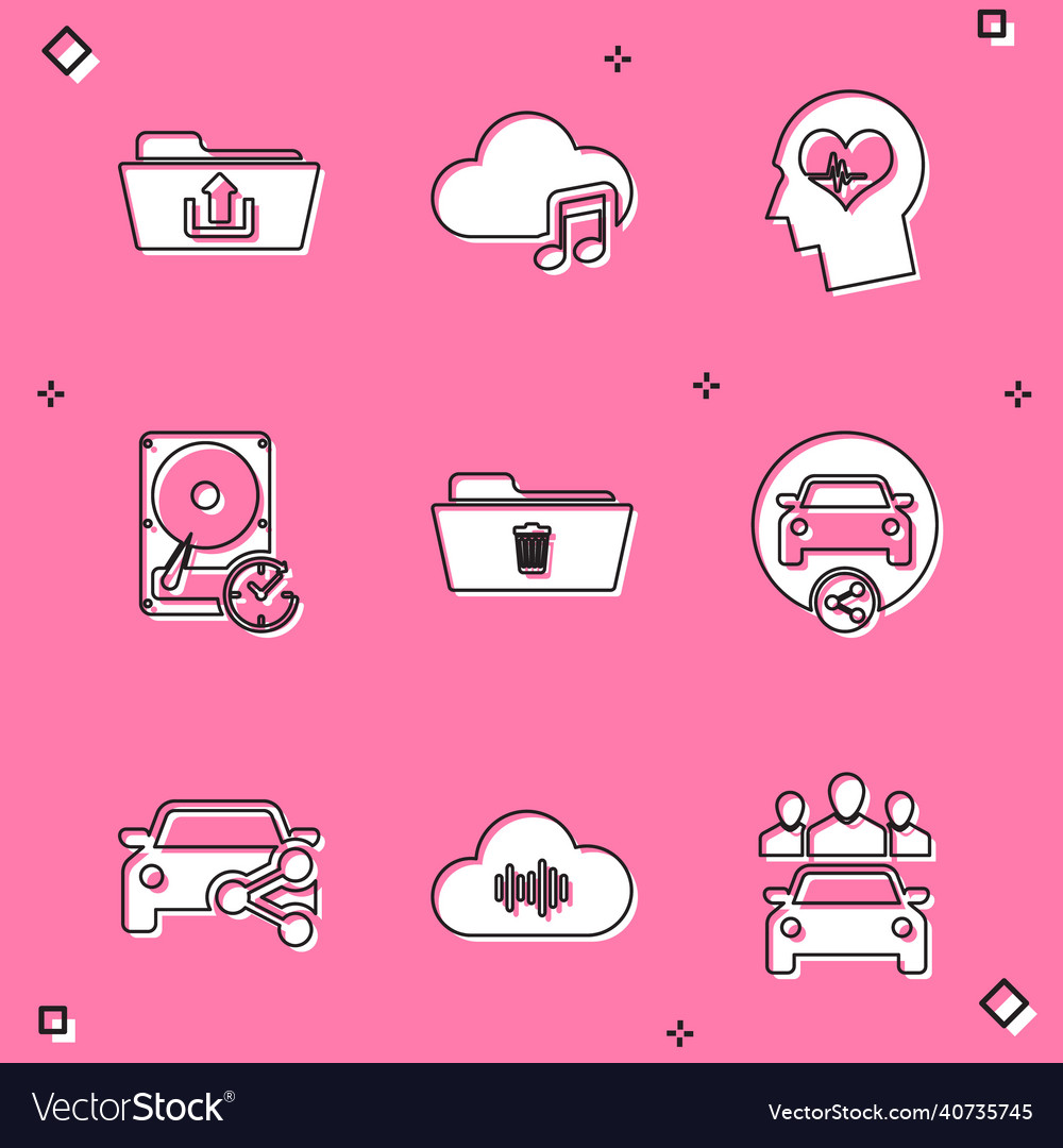 Set folder upload music streaming service head vector image Set folder upload music streaming service head