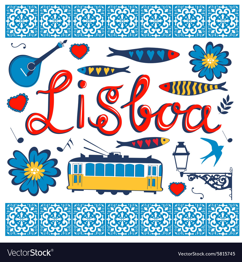 Stylish portugal typical icons collection