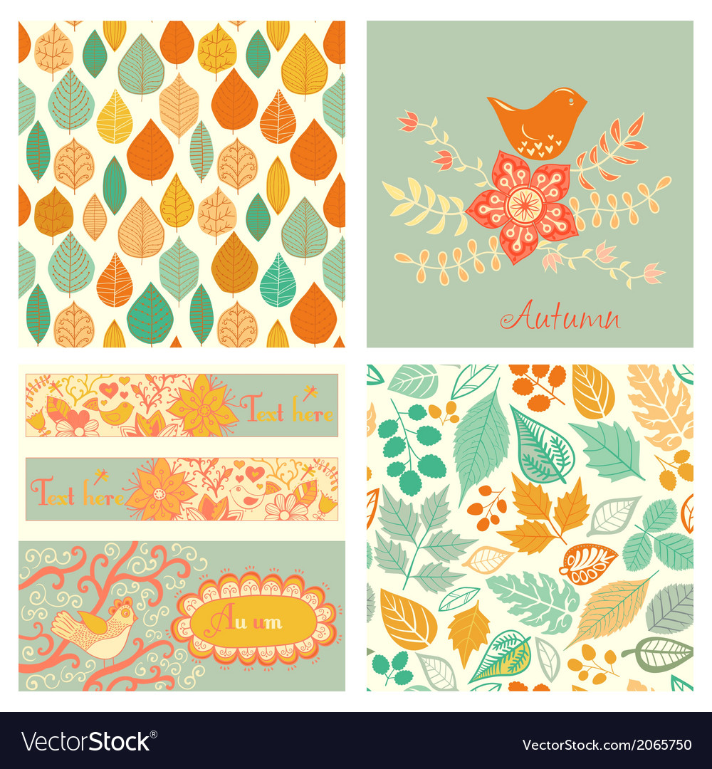 Autumn set seamless pattern with leaf