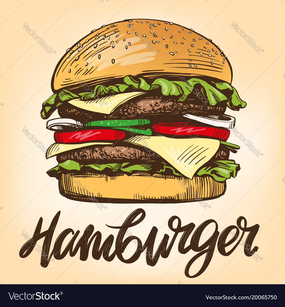 Big Burger Hamburger Hand Drawn Royalty Free Vector Image 0008