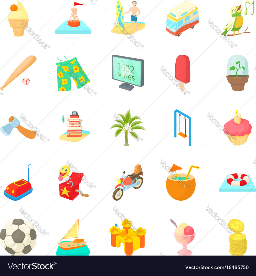 Carefree life icons set cartoon style Royalty Free Vector