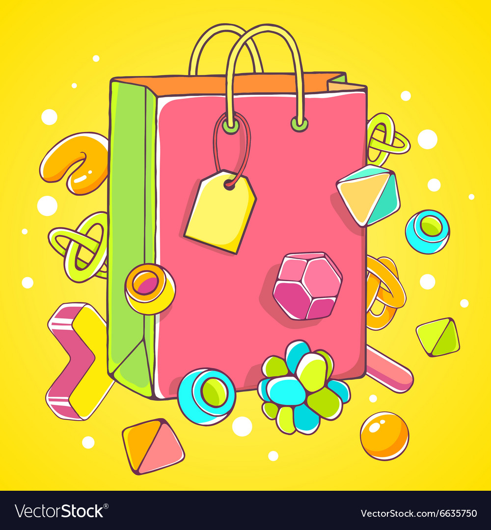 Colorful of pink shopping bag on yellow back