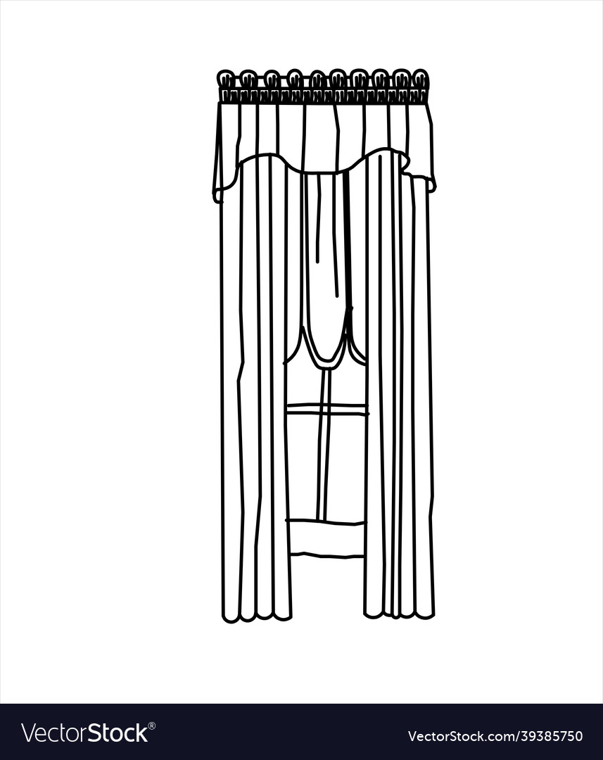 Design sketch of single-glazed window curtains vector image Design sketch of single-glazed window curtains