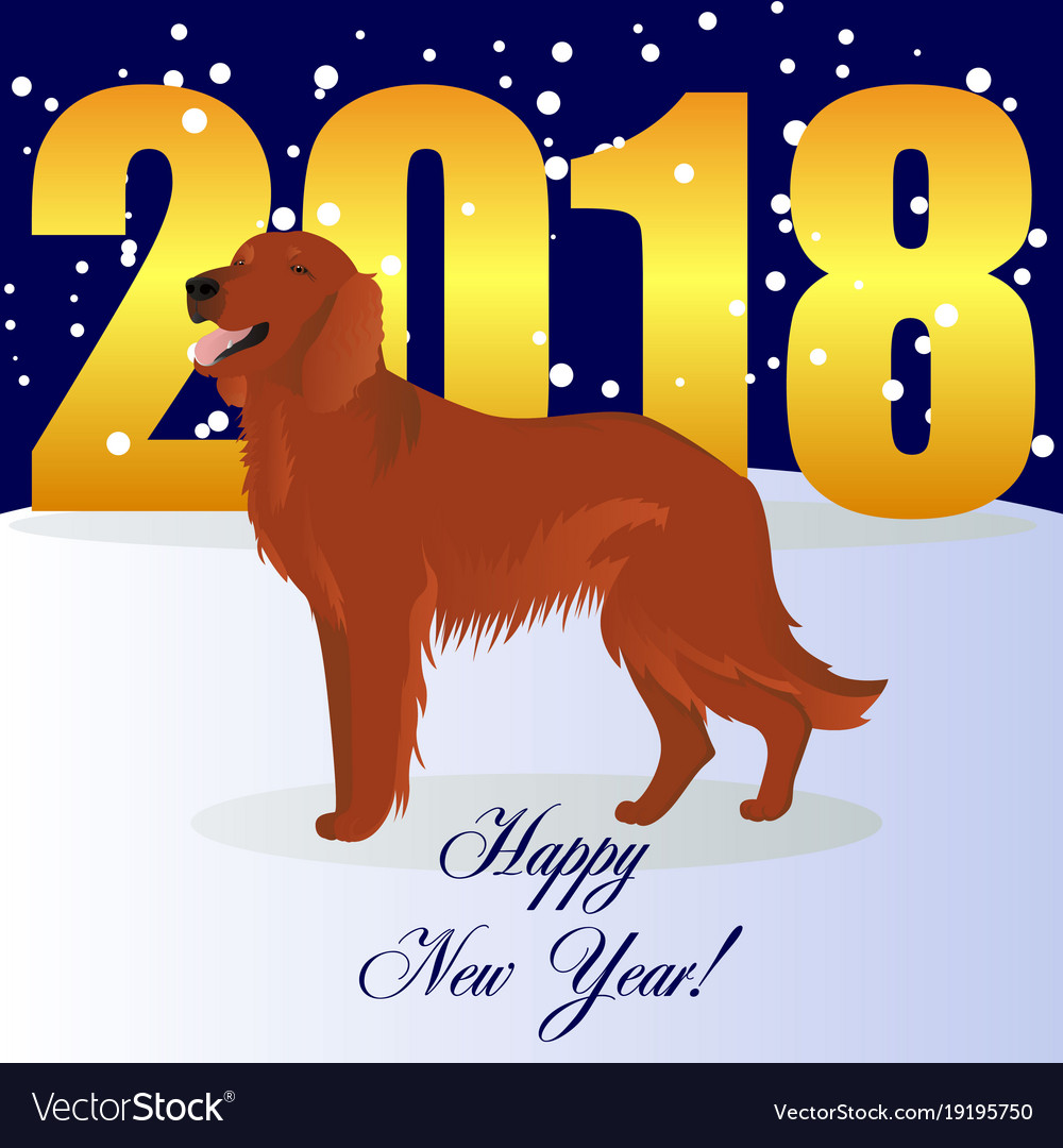 Happy new year card with irish setter