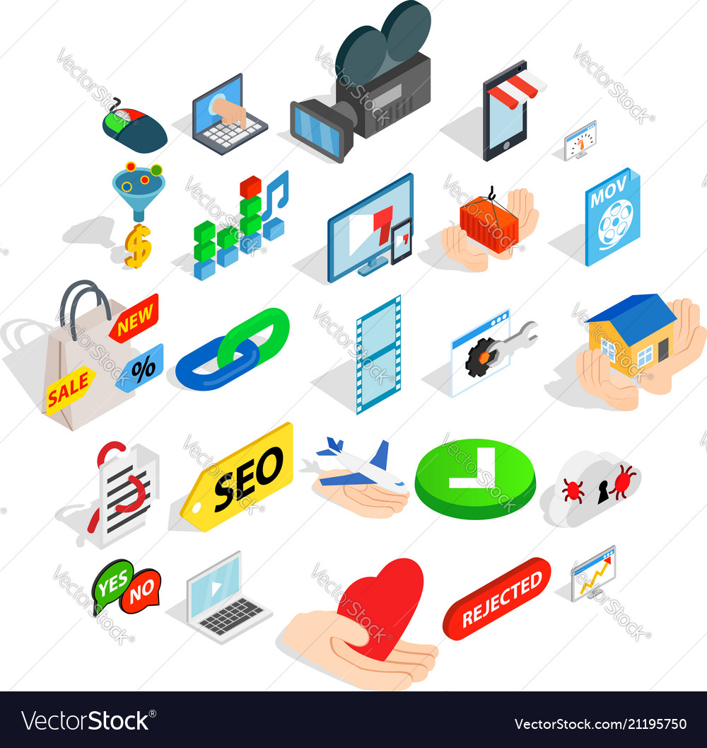 Informative icons set isometric style Royalty Free Vector