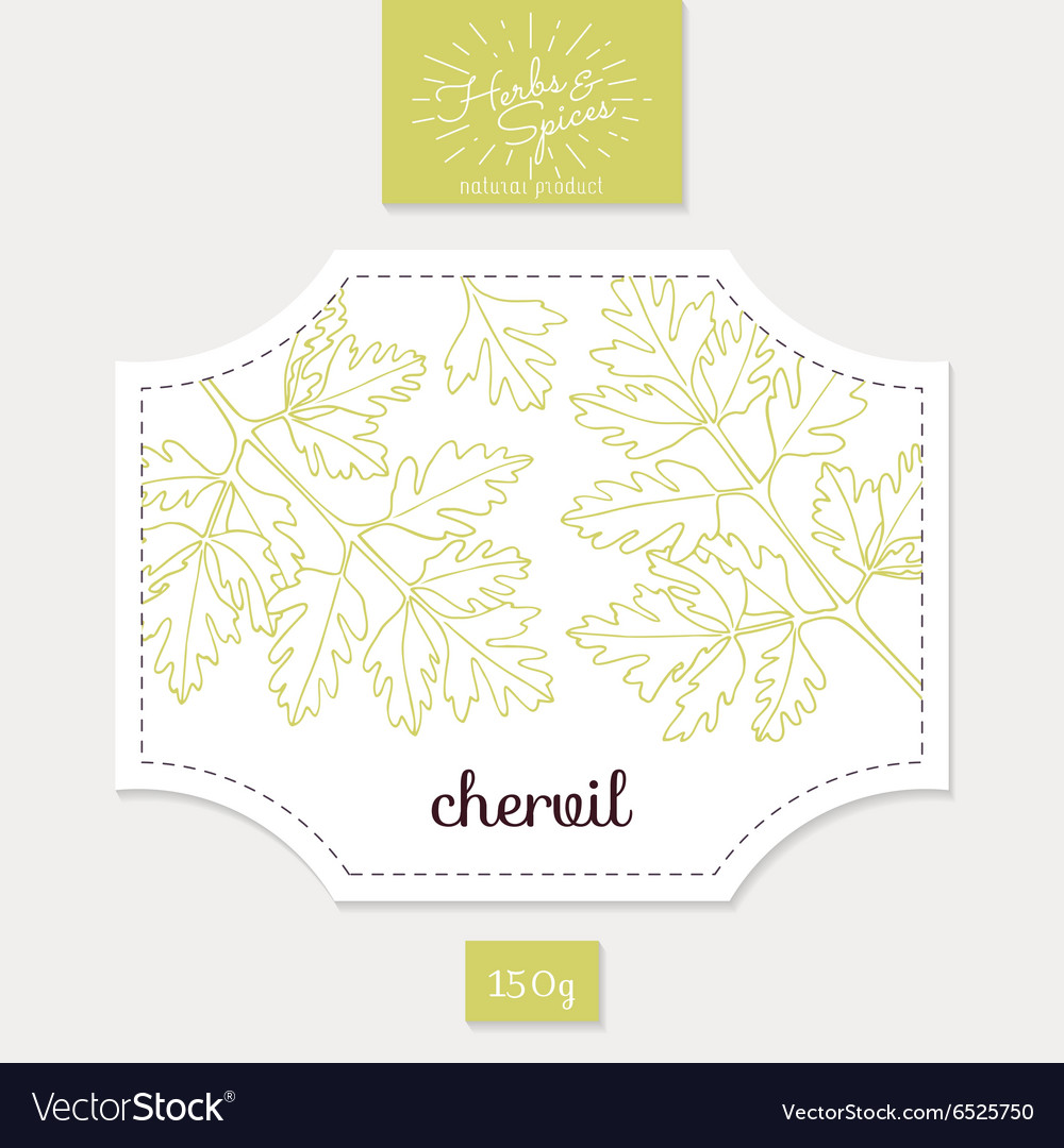 Product sticker with hand drawn chervil leaves