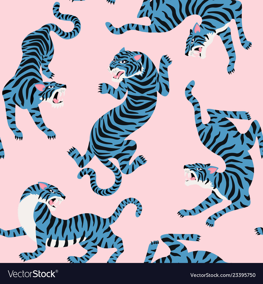 Seamless pattern with cute tigers vector image Seamless pattern with cute tigers