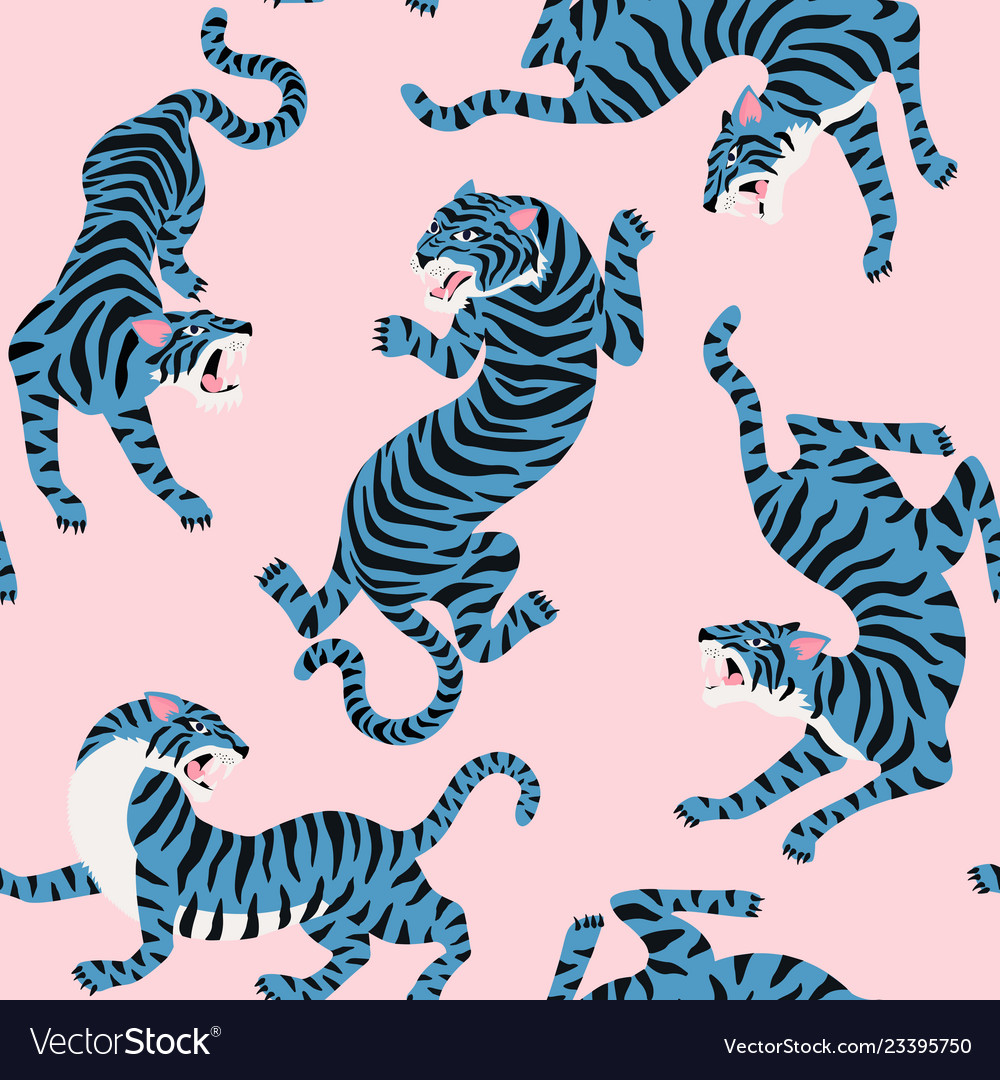 Seamless pattern with cute tigers