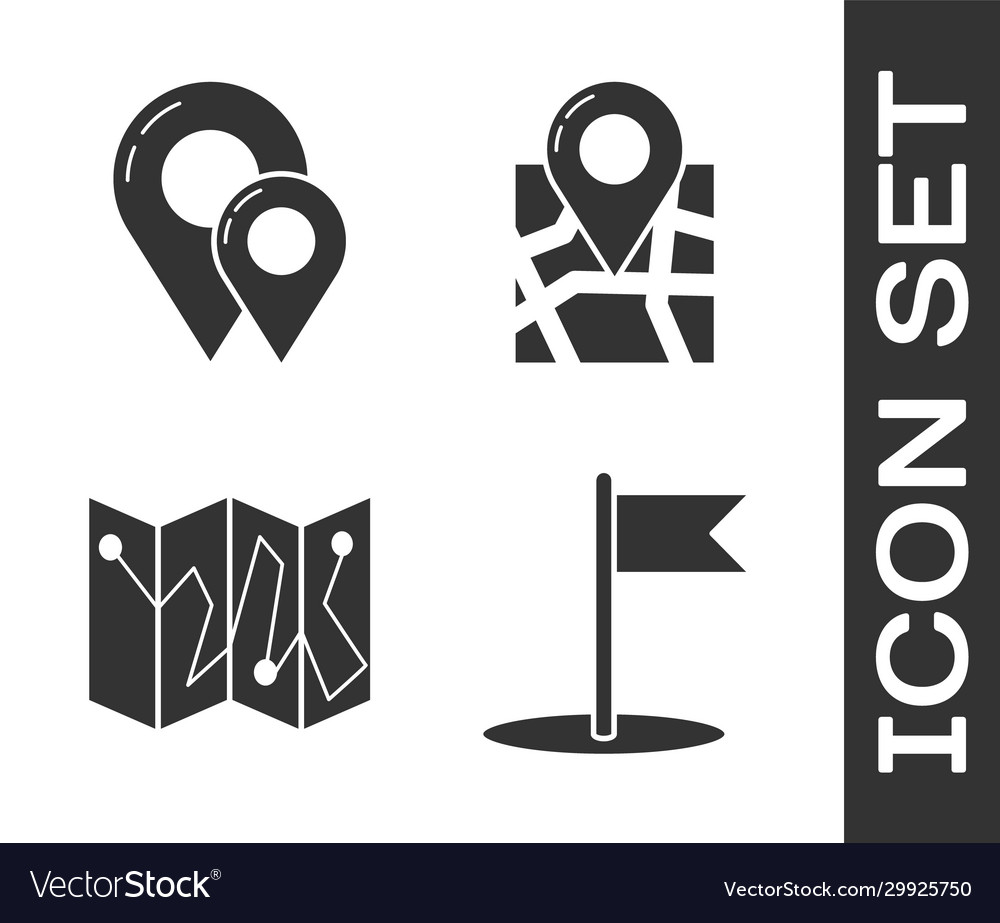 Set flag map pin folded with location marker vector image Set flag map pin folded with location marker