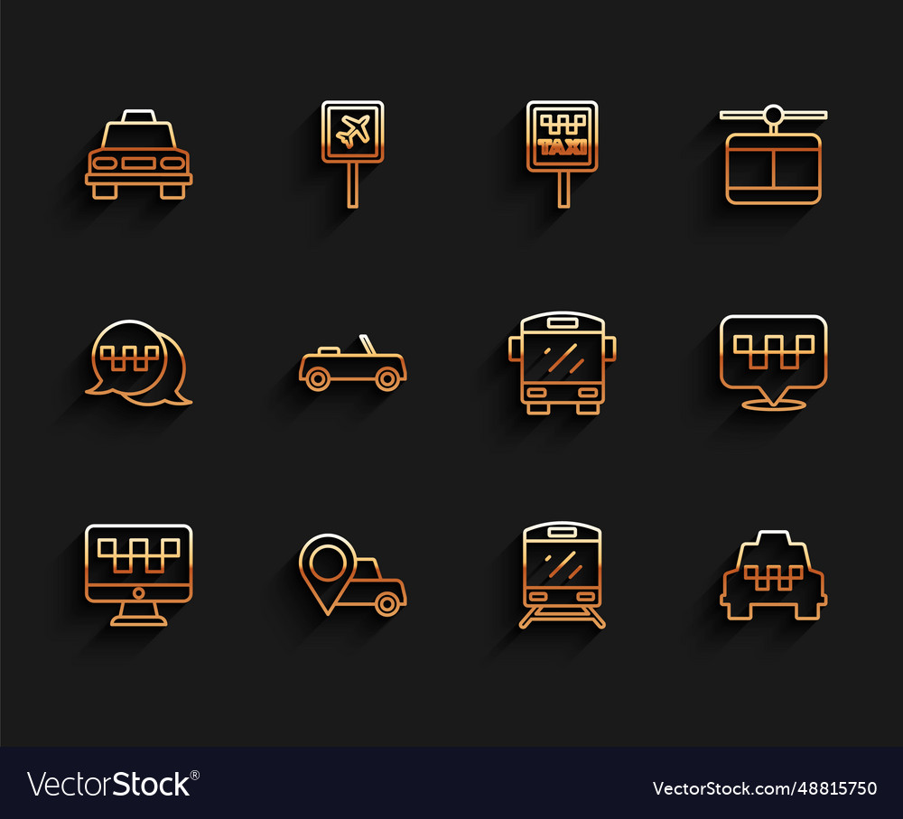 Set line computer call taxi service location vector image Set line computer call taxi service location