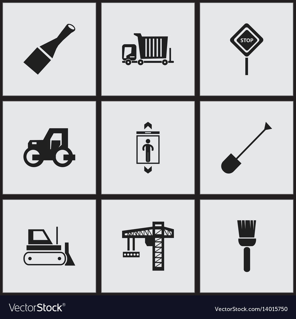 Set of 9 editable building icons includes symbols
