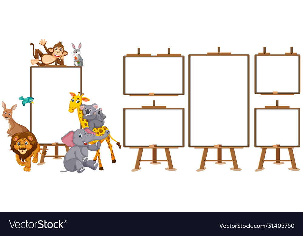 Wild animals cartoon character and blank banner