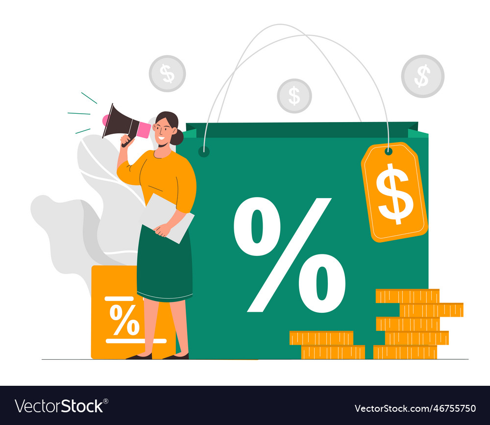 Woman with discount Royalty Free Vector Image - VectorStock