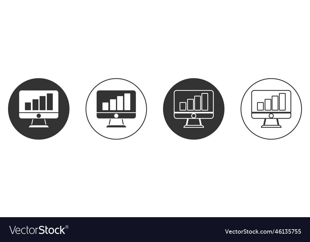 Black computer monitor with graph chart icon vector image Black computer monitor with graph chart icon