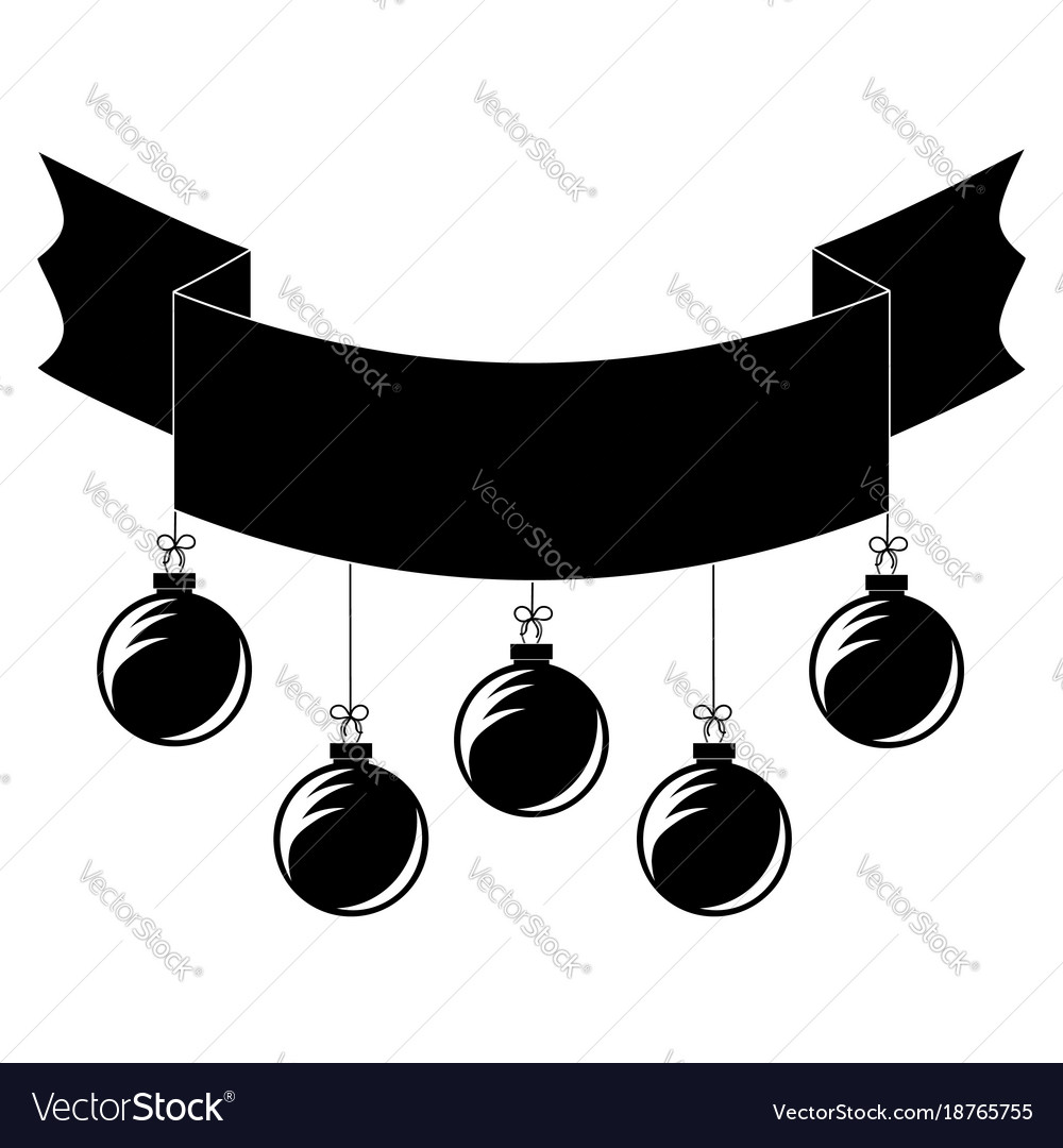 Flat black isolated ribbon banner with christmas