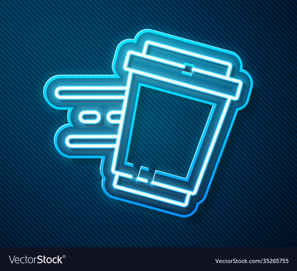 Glowing neon line coffee cup to go icon isolated