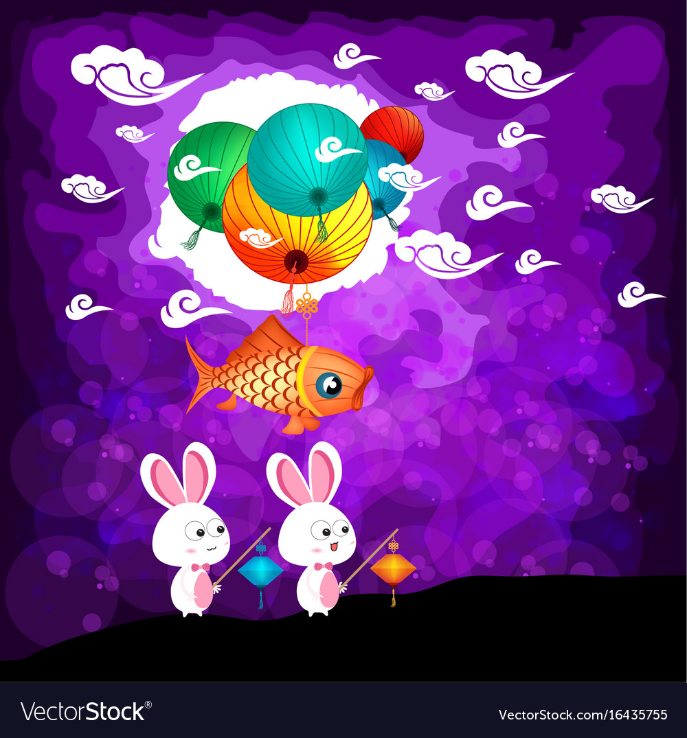 Mid Autumn Festival Background With Rabbit Vector Image