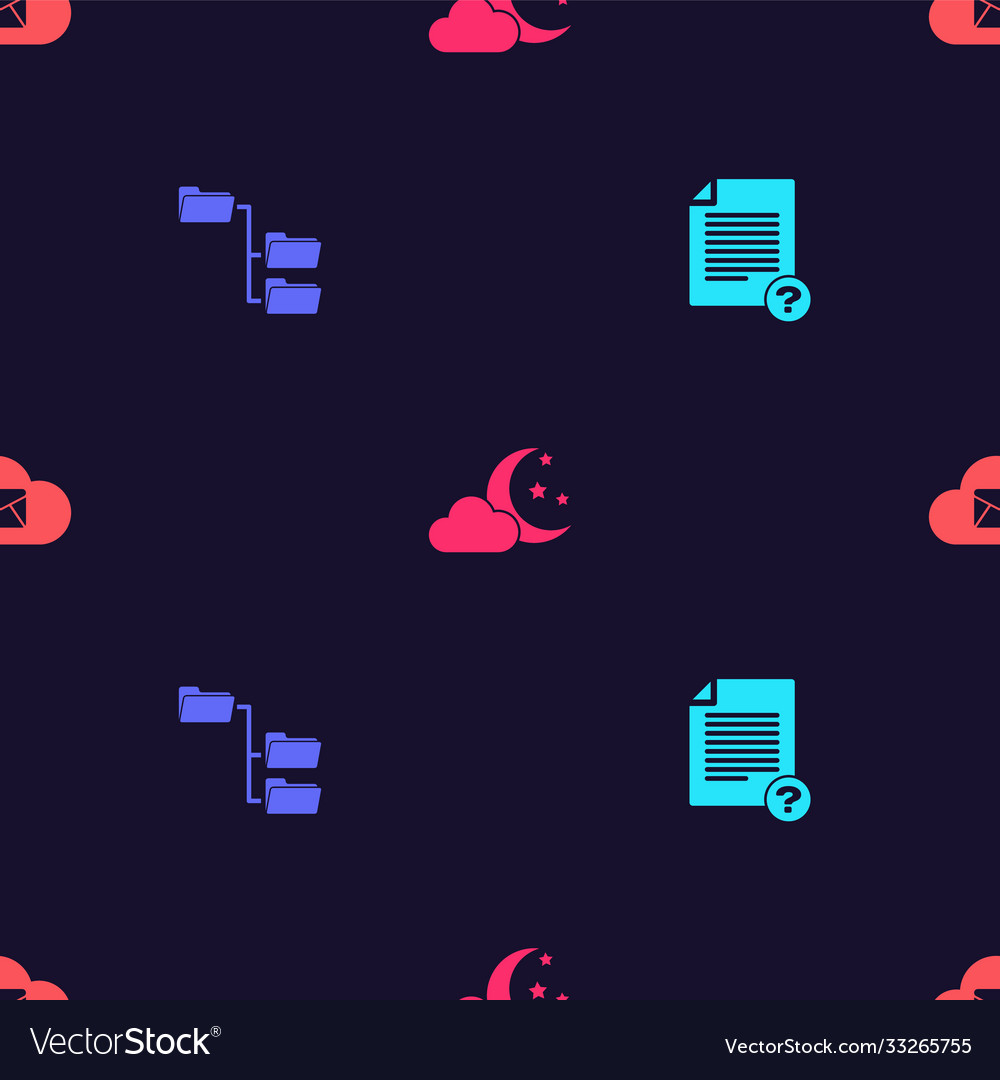 Set unknown document folder tree cloud with moon vector image Set unknown document folder tree cloud with moon